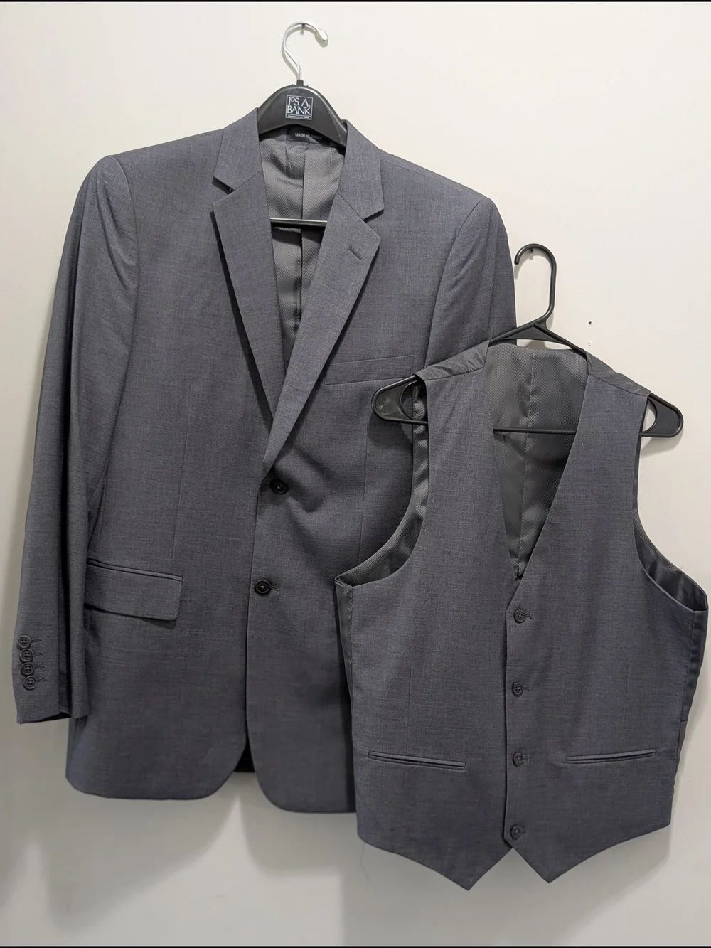 Men's Charcoal Gray Two-Piece Suit Jacket & Vest